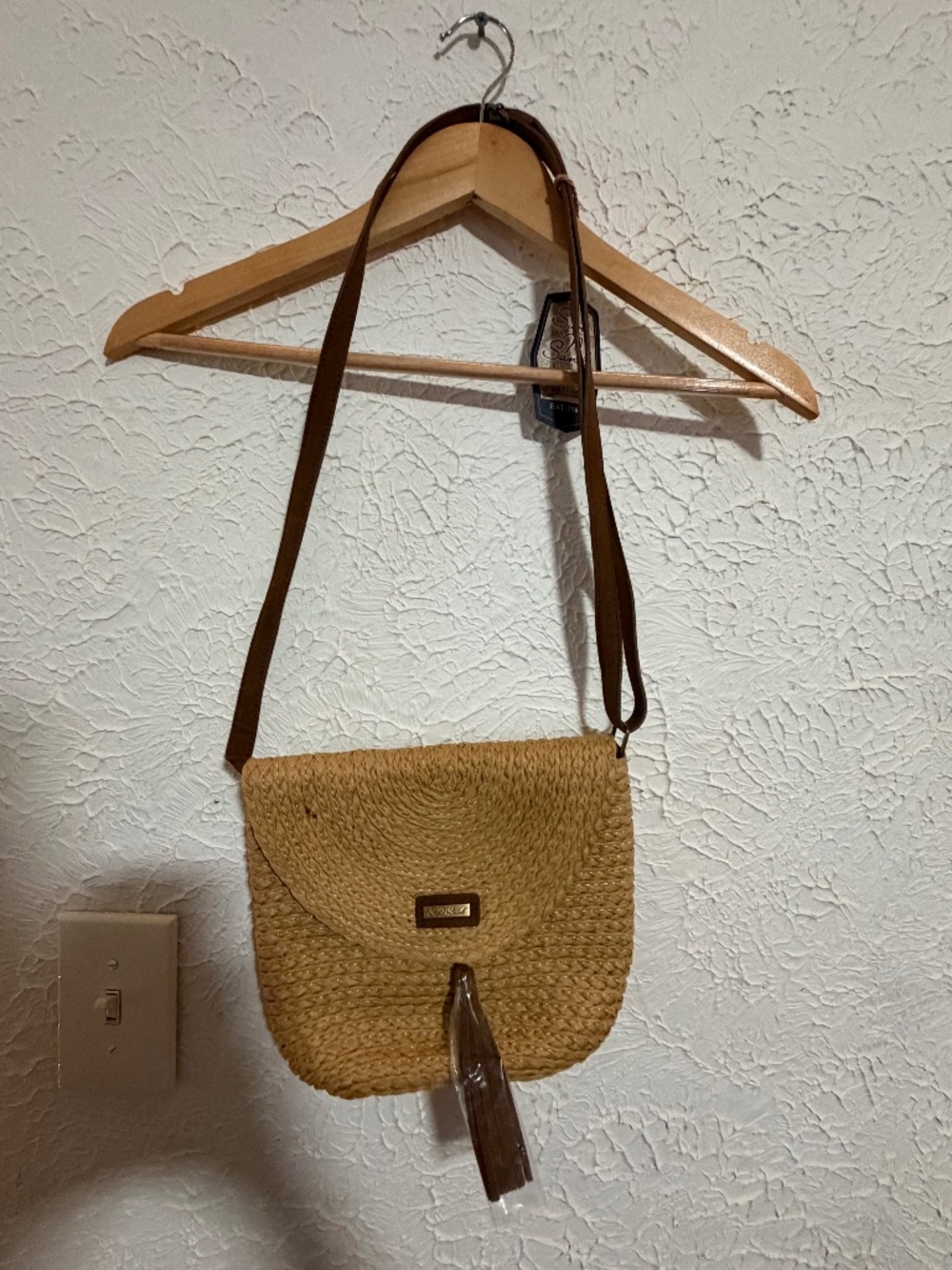 Sun N Sand Tan Woven Crossbody Purse Flap Bag NWT